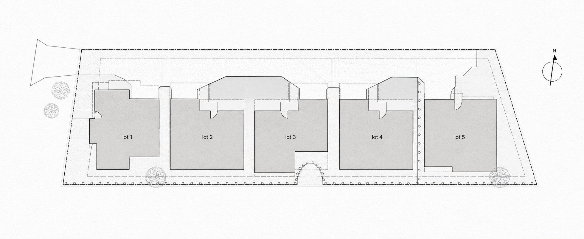Site plan for Mt Albert Residence showing five lots and shared access.