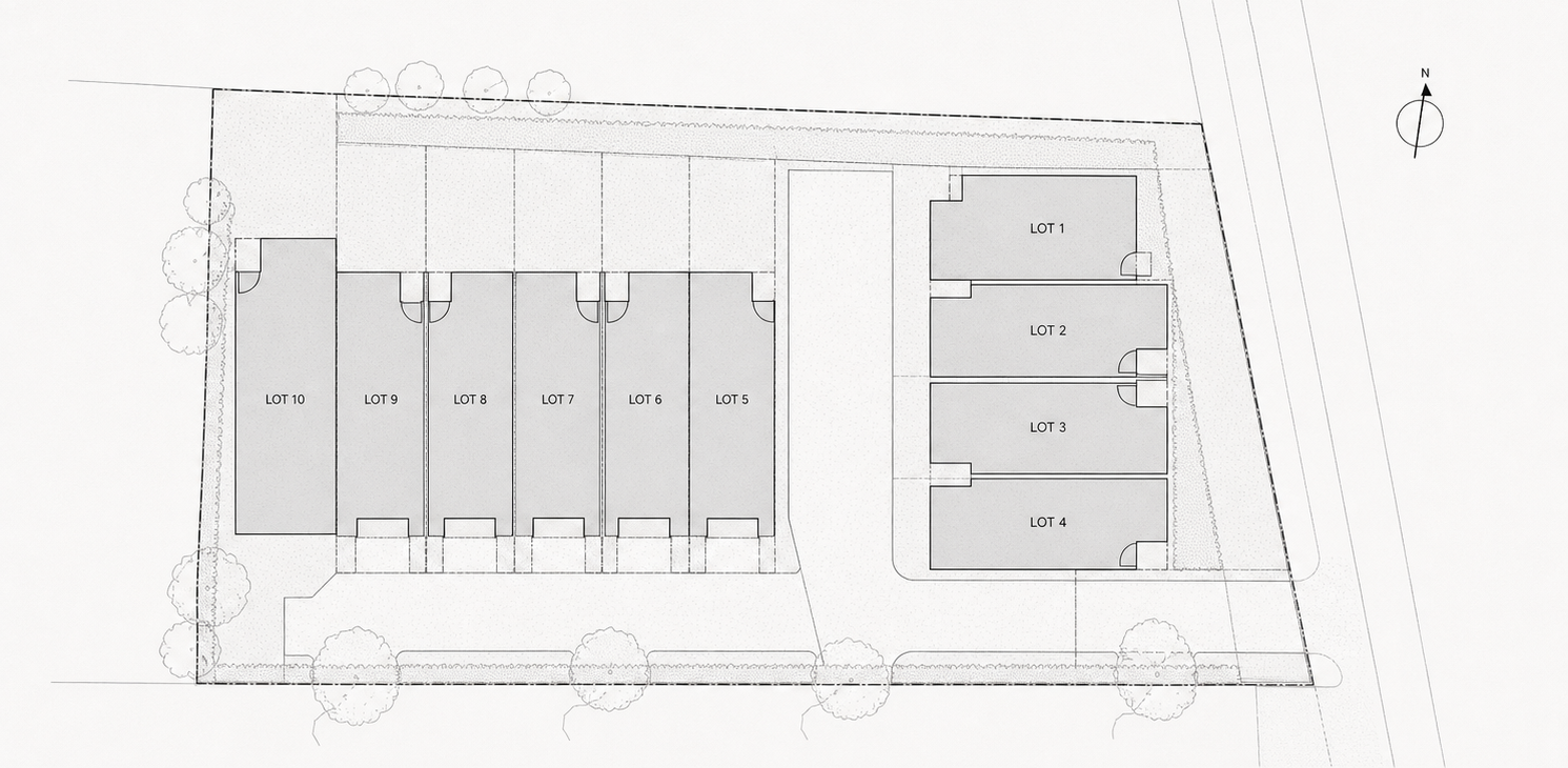 Site plan for Otahuhu Residence showing ten lots and shared access.
