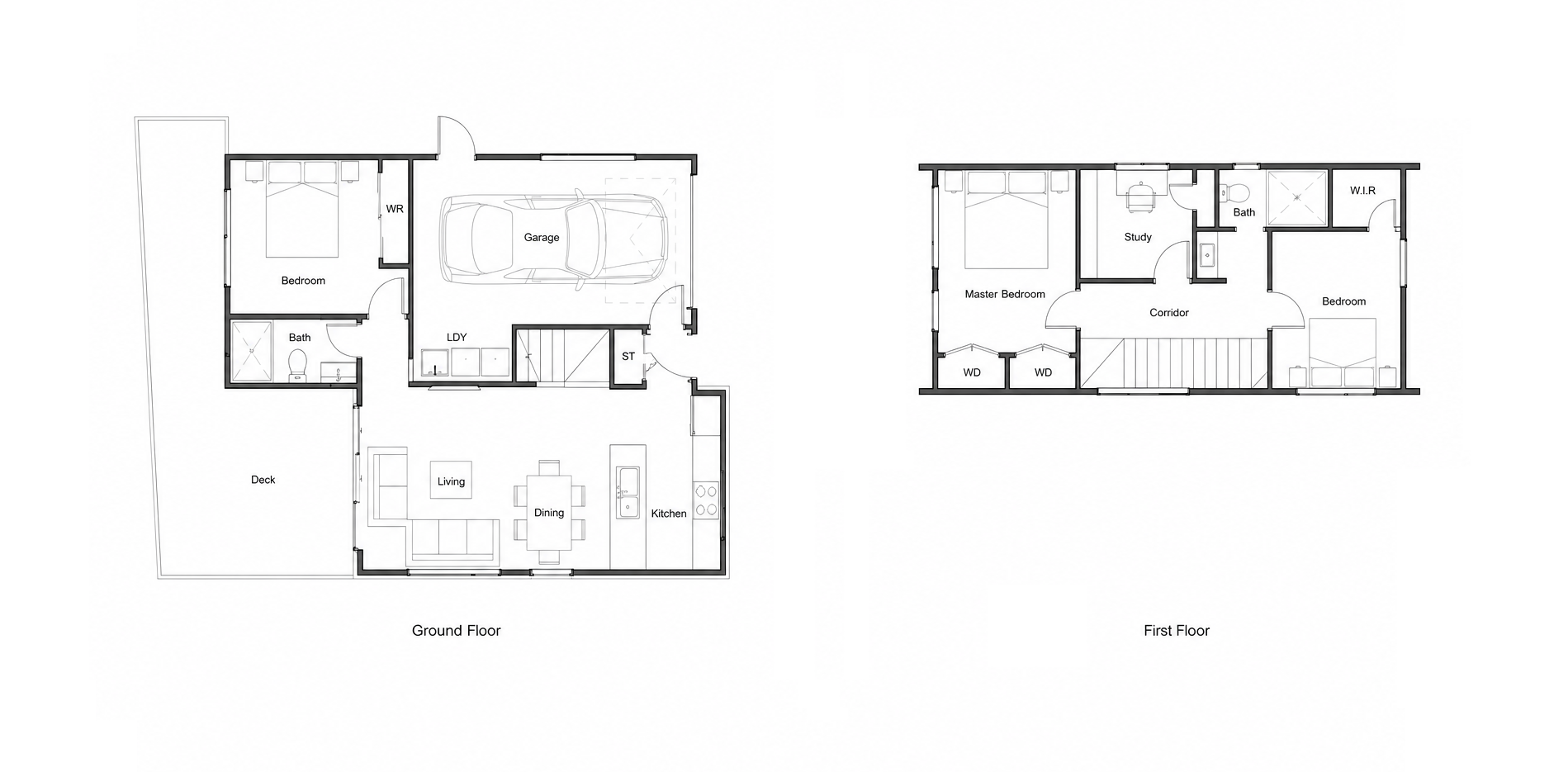 Ground and first floor plans for Stonefield Residence.